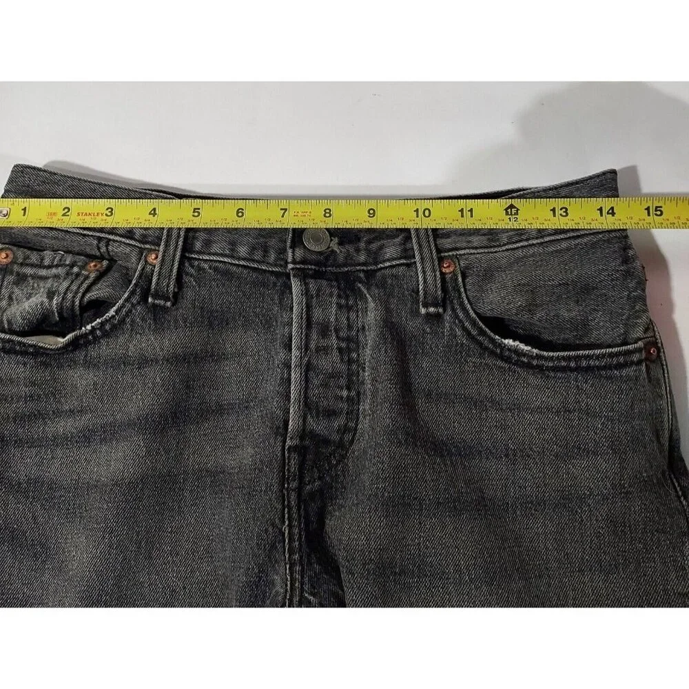 Levis 501 Jeans Button Fly  28"w 27.5"L Washed Black Denim Cotton Brass Rivited - Picture 3 of 16